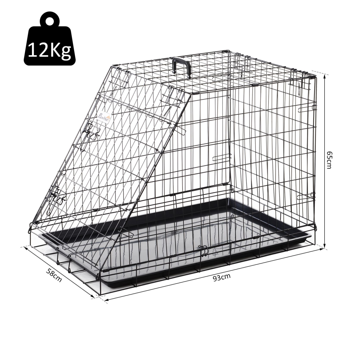 PawHut Collapsible Dog Cage with Removable Tray, Black
