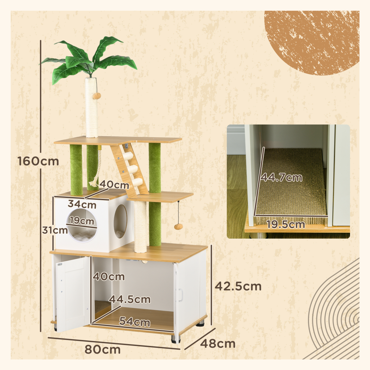 PawHut 2-in-1 Hidden Litter Box Cat Tree, Indoor, Oak