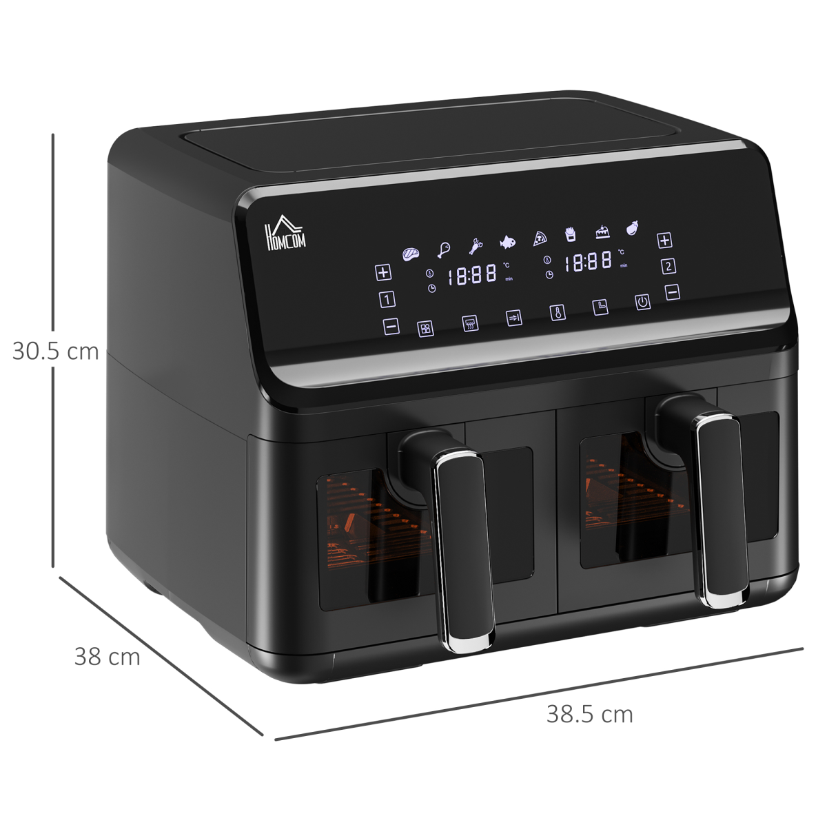 Dual Basket Air Fryer 8L Family Size, 8 Presets, Timer, Cookbook, 2500W, Black