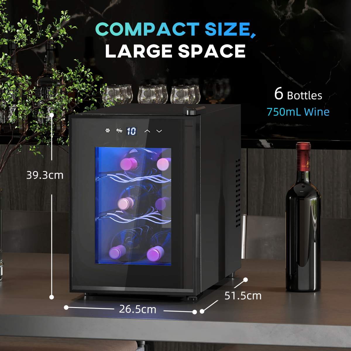 HOMCOM 6-Bottle Wine Cooler Fridge with Glass Door, Touch Control