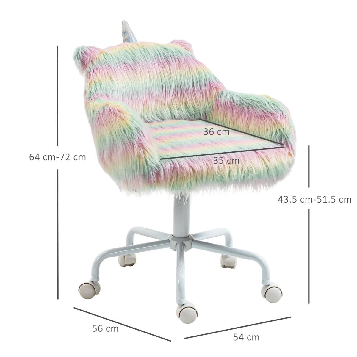 Vinsetto Faux Fur Unicorn Desk Chair with Armrests, Adjustable Height