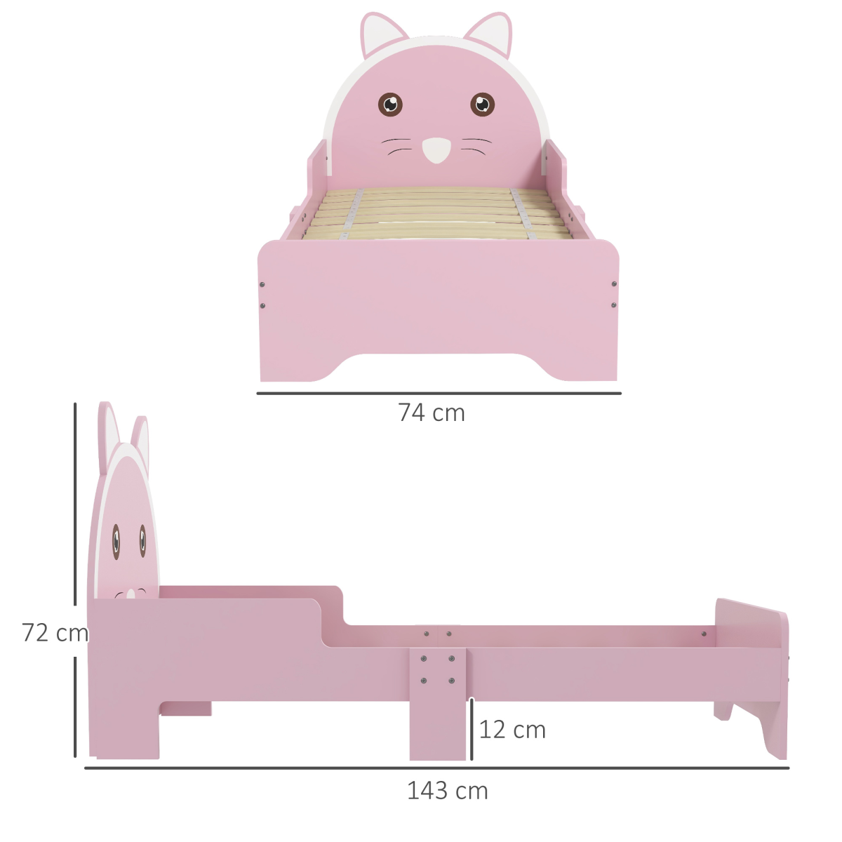 ZONEKIZ Toddler Bed Frame, Cat Design Kids Bed with Guardrails, Pink