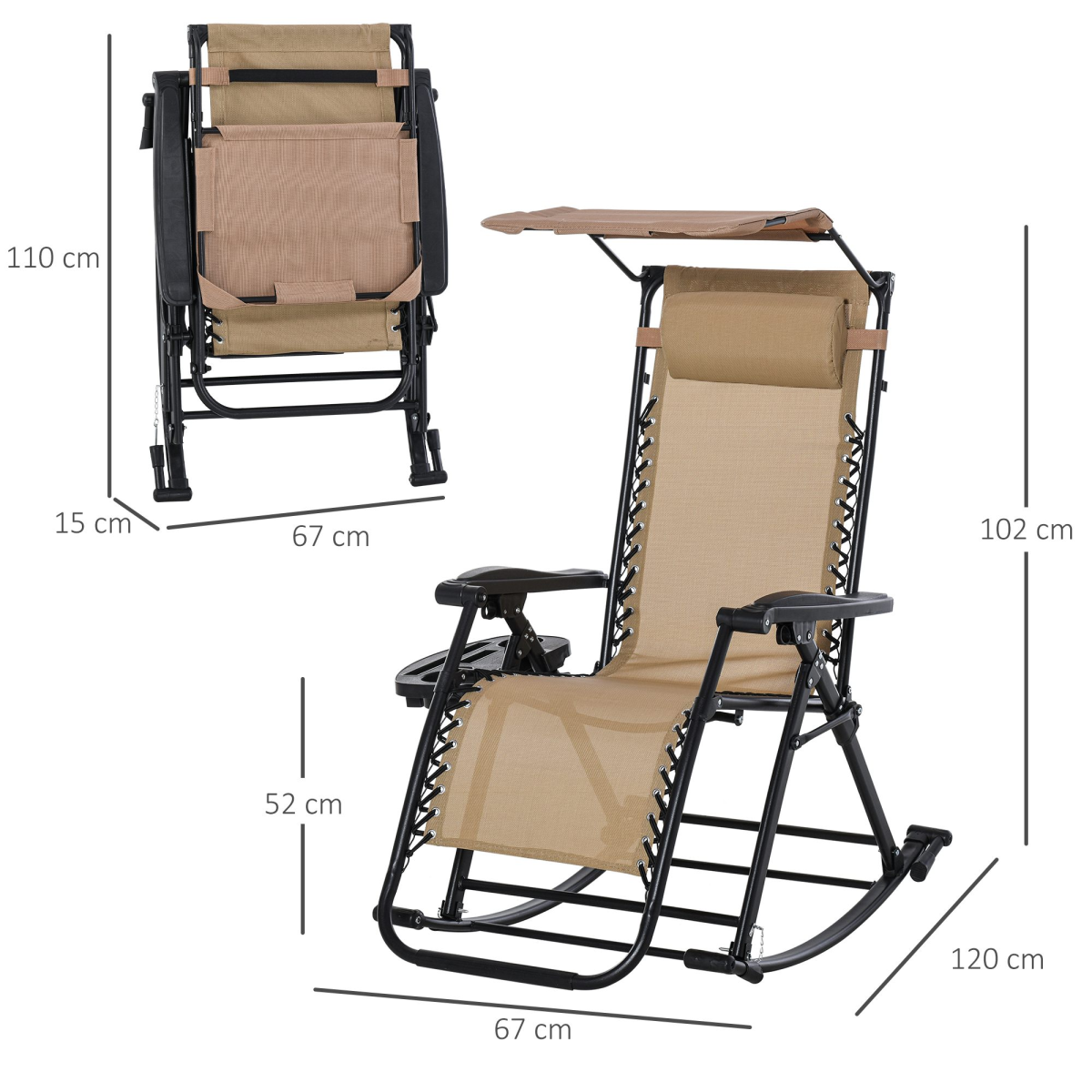 Folding Zero-Gravity Outdoor Recliner Rocker Chair with Canopy