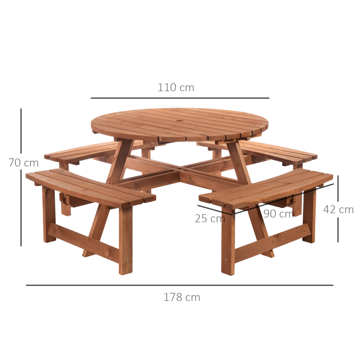 Outsunny 8-Seater Fir Wood Picnic Set with Parasol Attachment Hole