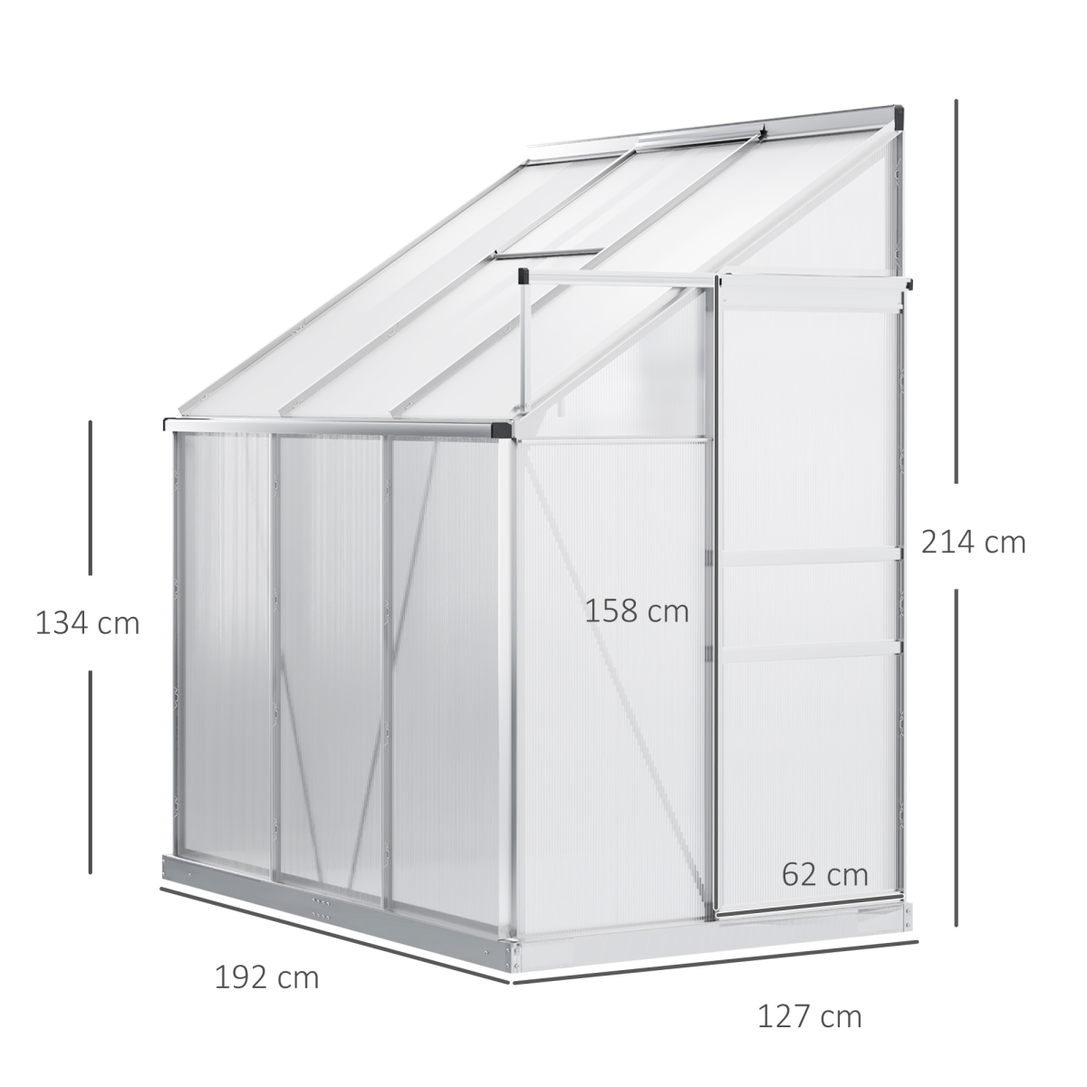 Outsunny 6 x 4ft Polycarbonate Greenhouse with Aluminium Alloy Frame, Roof Vent, Rain Gutter and Sliding Door