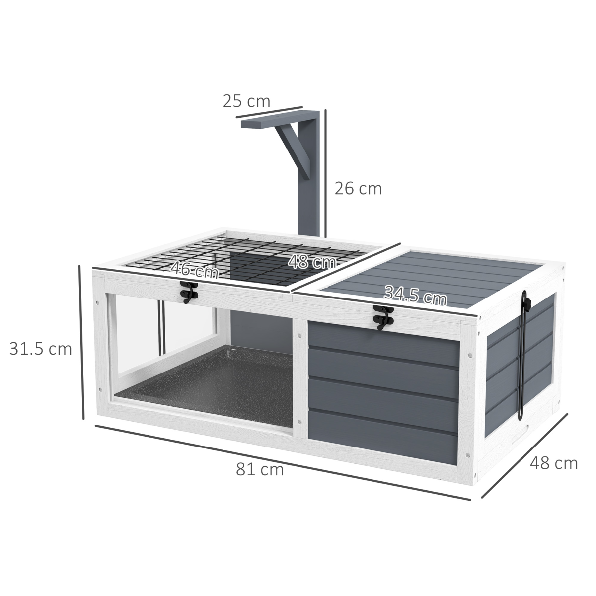 PawHut Grey Wooden Tortoise House with Basking Area & Lamp Holder