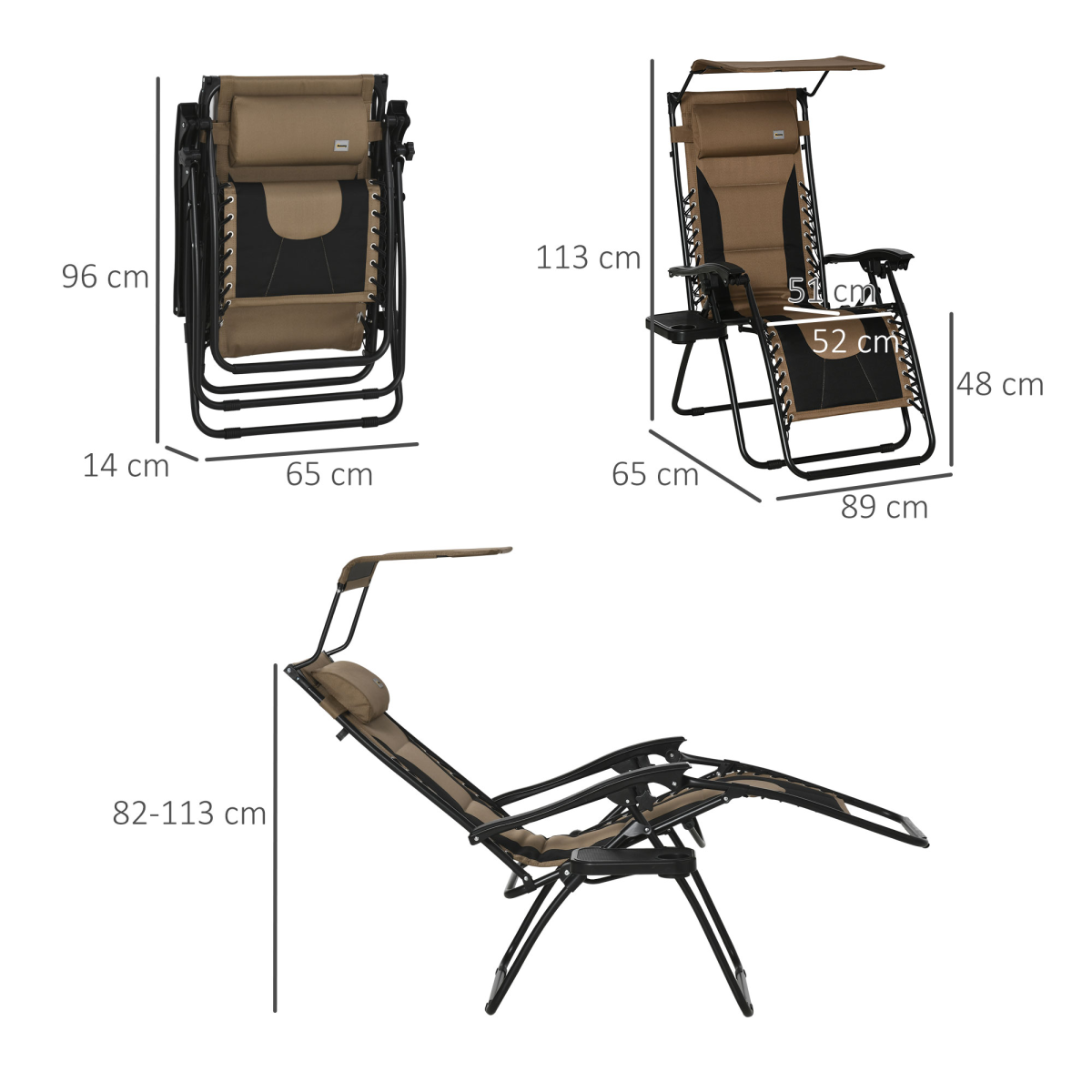 Outsunny Zero Gravity Lounger Chair with Canopy, Reclining Patio Chair, Foldable with Tray and Cup Holder