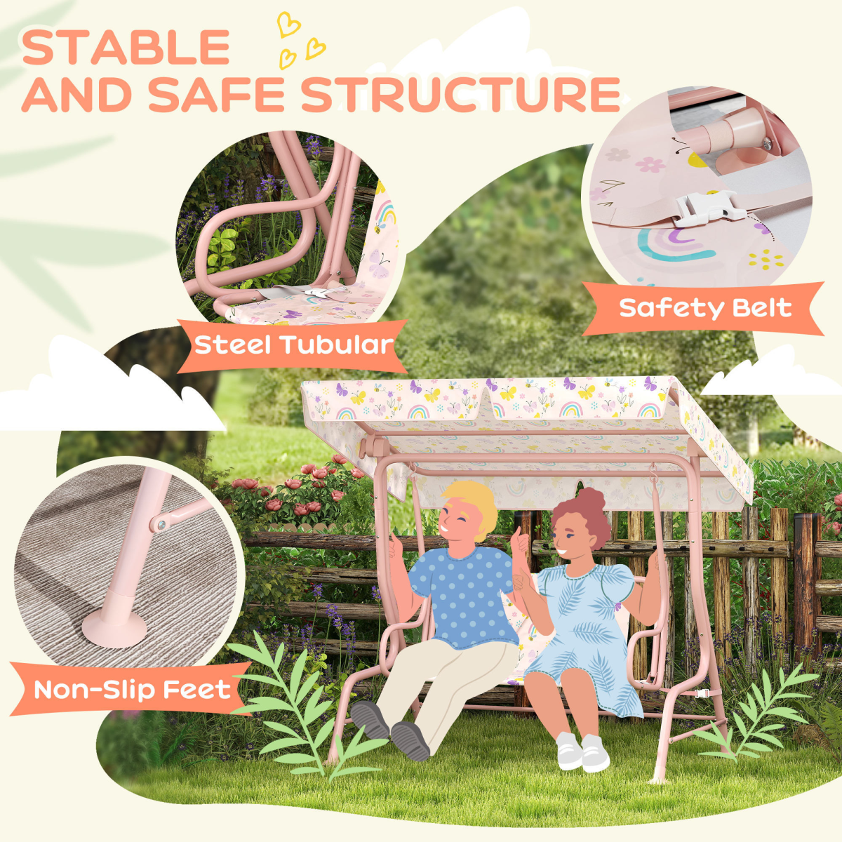 AIYAPLAY Kids Outdoor Swing Seat with Adjustable Canopy