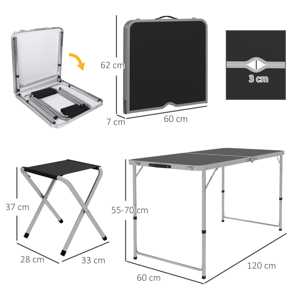 Outsunny Folding Picnic Table Set with 4 Chairs, Adjustable Height