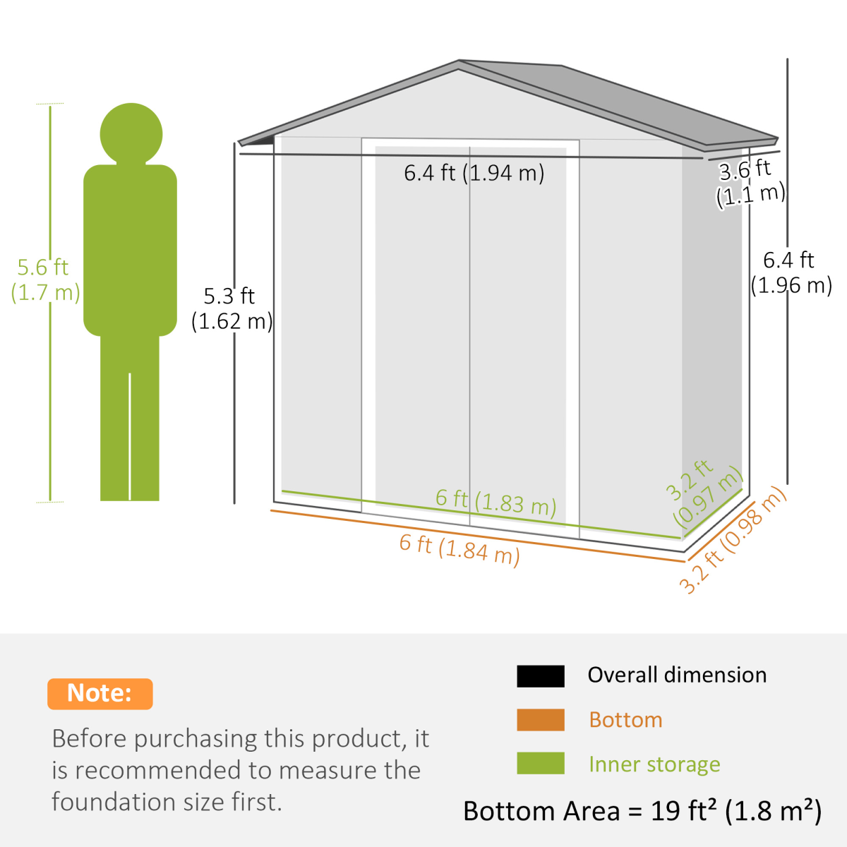 Outsunny 6.5 x 3.5ft Galvanised Steel Garden Shed, Brown Wood Effect