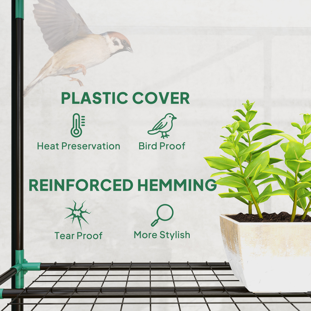 Outsunny 3-Tier Lean-to Mini Greenhouse with Clear Plastic Cover