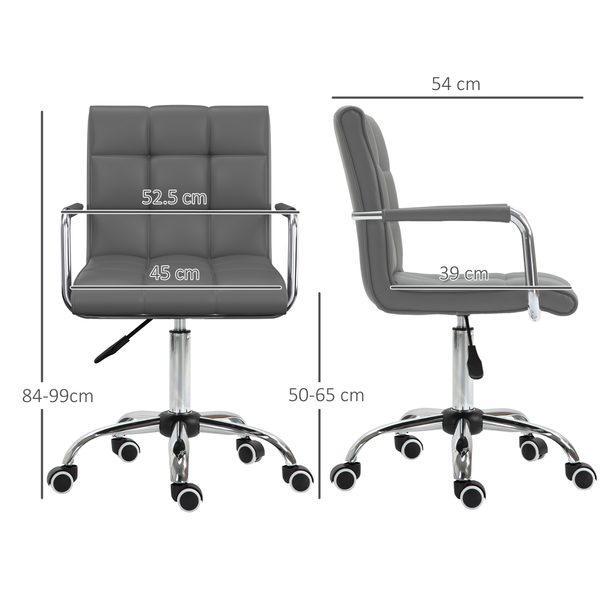 Vinsetto Grey Faux Leather Adjustable Swivel Desk Chair with Arms