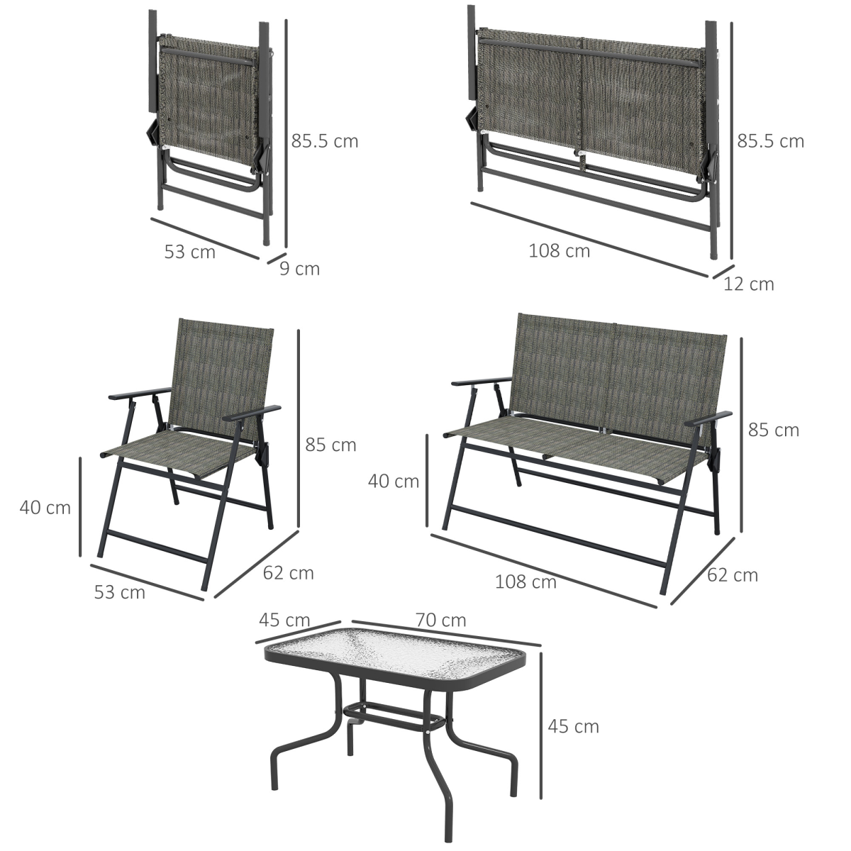 Outsunny 4-Piece Patio Furniture Set with 2 Foldable Armchairs, Loveseat and Side Table, Outdoor Garden Set
