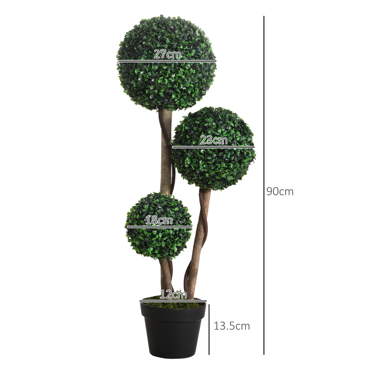 HOMCOM Artificial 3-Ball Boxwood Topiary Tree, 90cm, Indoor/Outdoor
