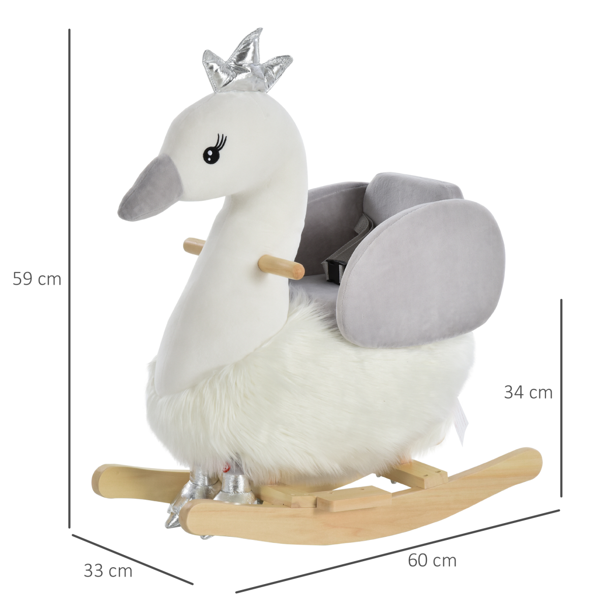 HOMCOM Kids Ride-On Rocking Swan with Sound, Seat Belt & Plush Seat