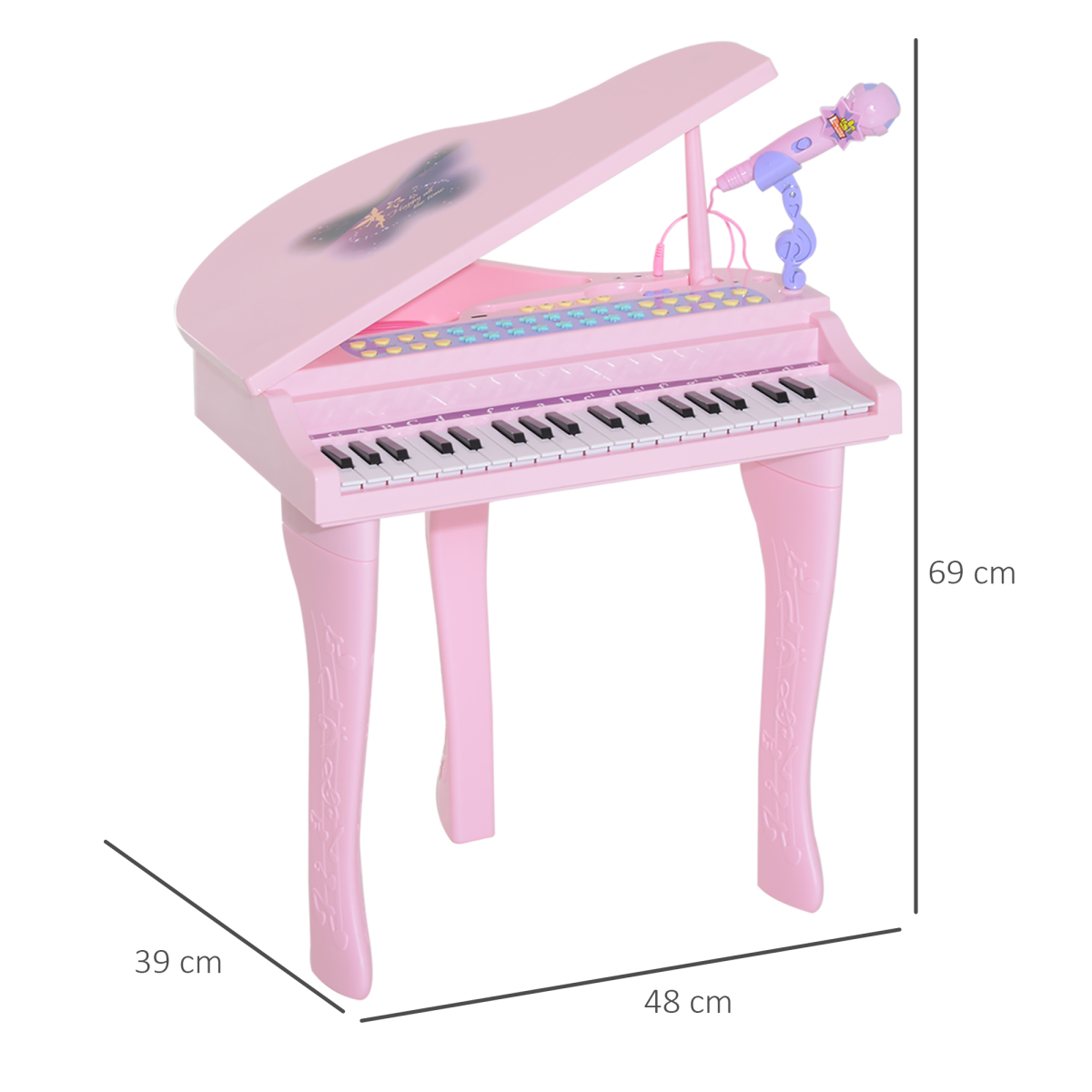 HOMCOM 37-Key Electronic Mini Piano Keyboard with Microphone & Stool, Pink