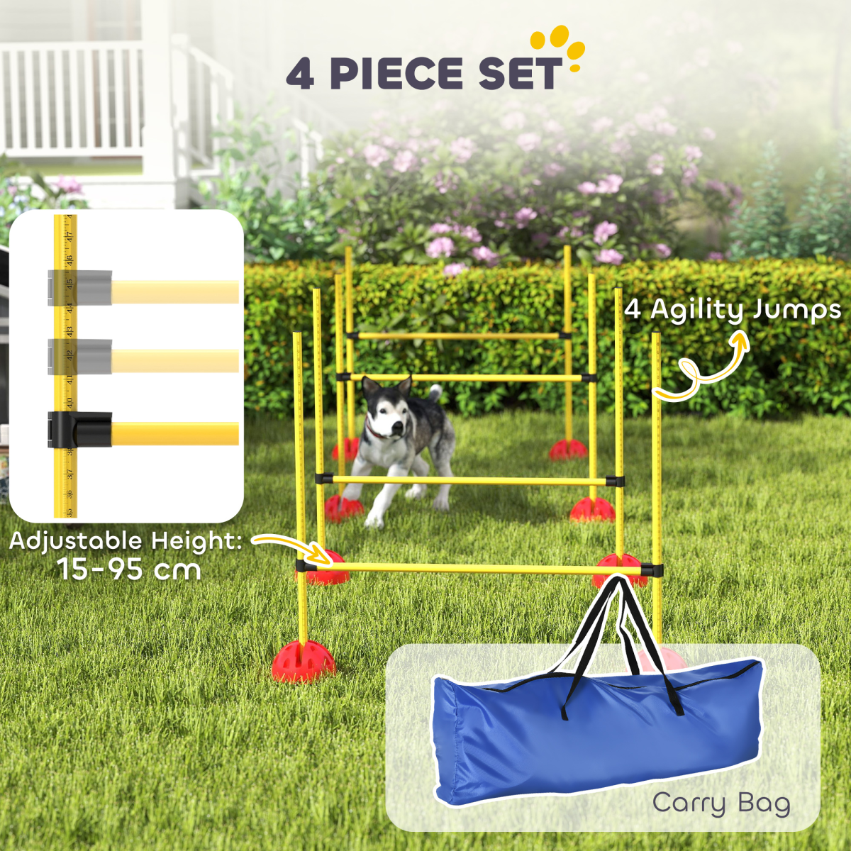 PawHut 4-Piece Adjustable Dog Agility Jump Set with Carry Bag