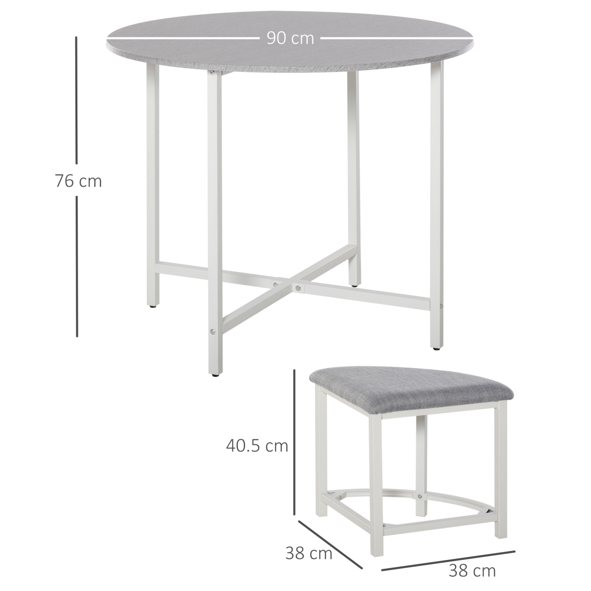 Modern Round Dining Table Set with 4 Upholstered Stools, Steel Frame