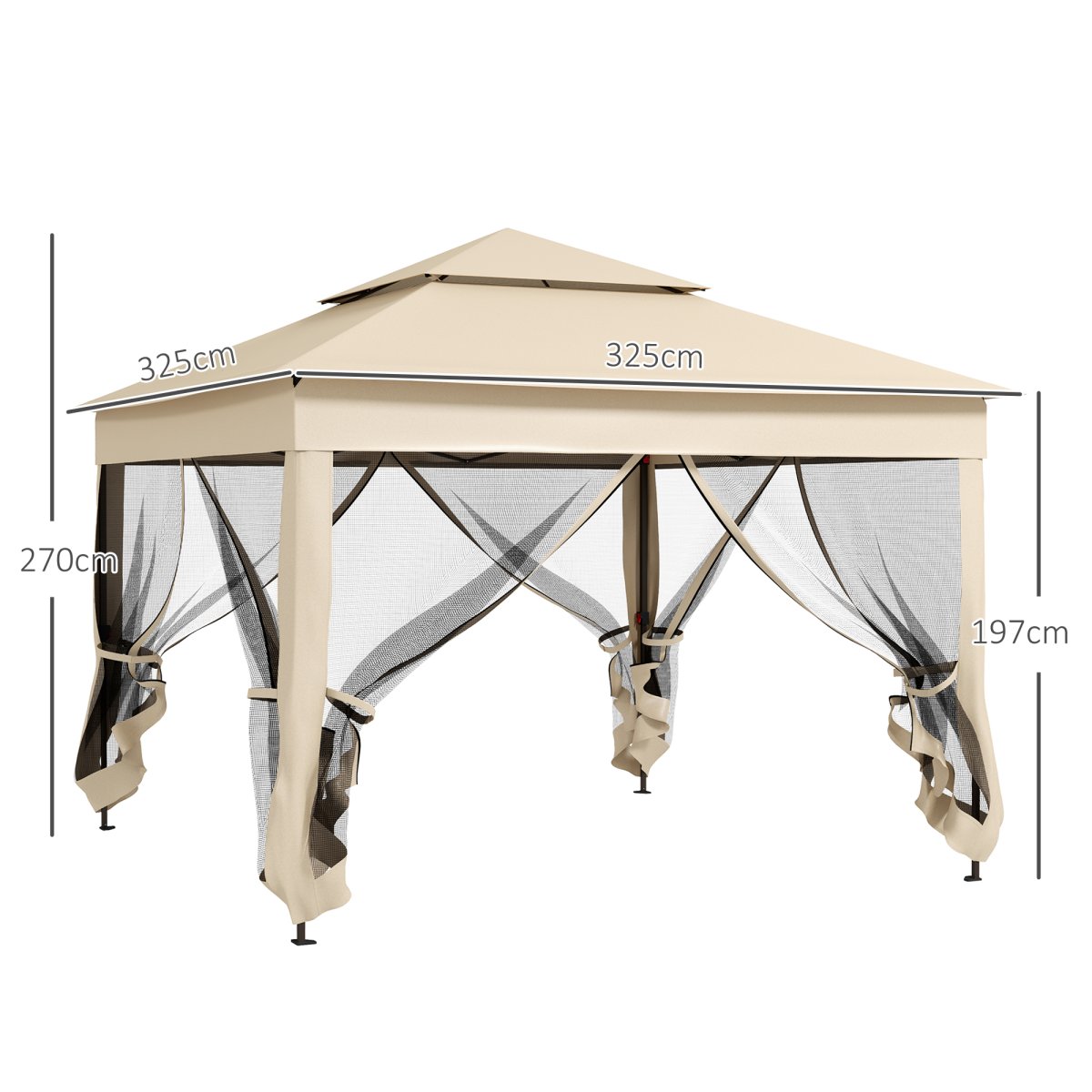 Outsunny 3.25 x 3.25m Folding Garden Pop Up Gazebo Tent with Metal Frame, Polyester Canopy, Cream White Sidewalls