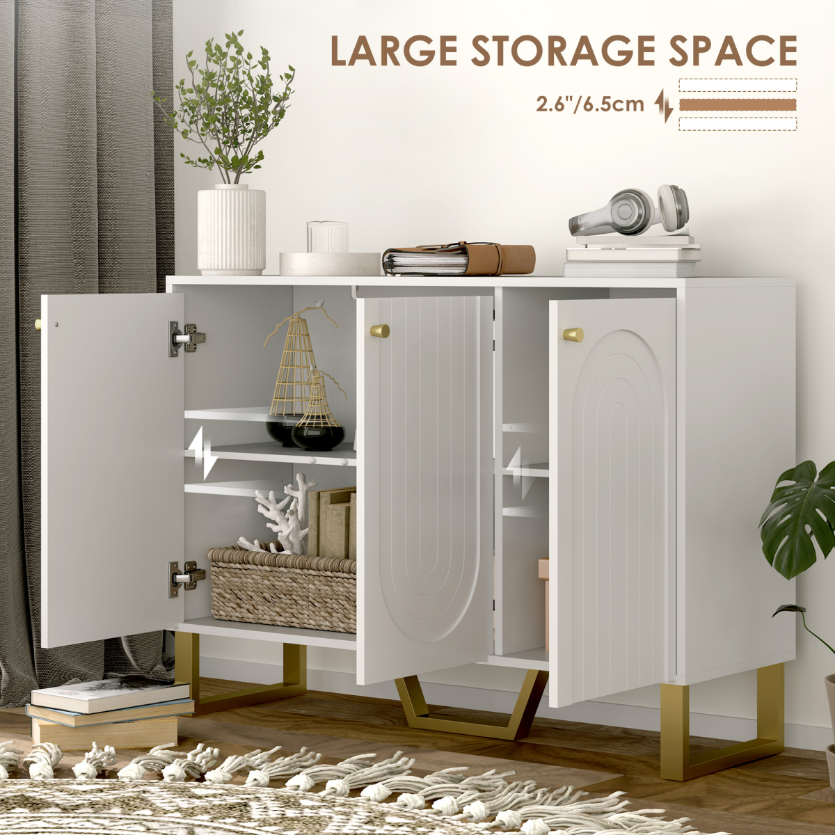 HOMCOM White Sideboard Cabinet with Adjustable Shelves and Doors