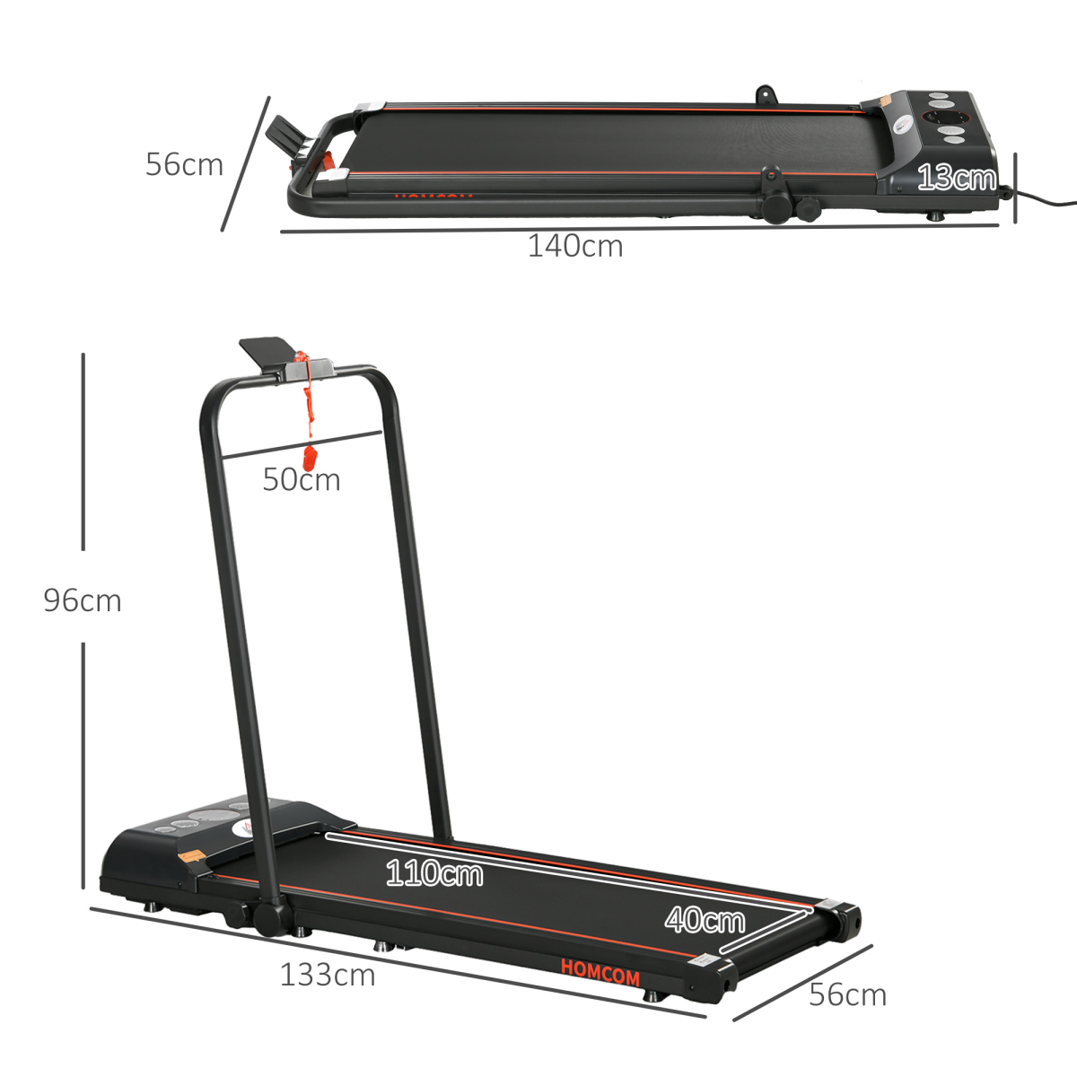 Foldable Walking Treadmill with LED Display and Bluetooth, Portable Home Exercise Machine HOMCOM