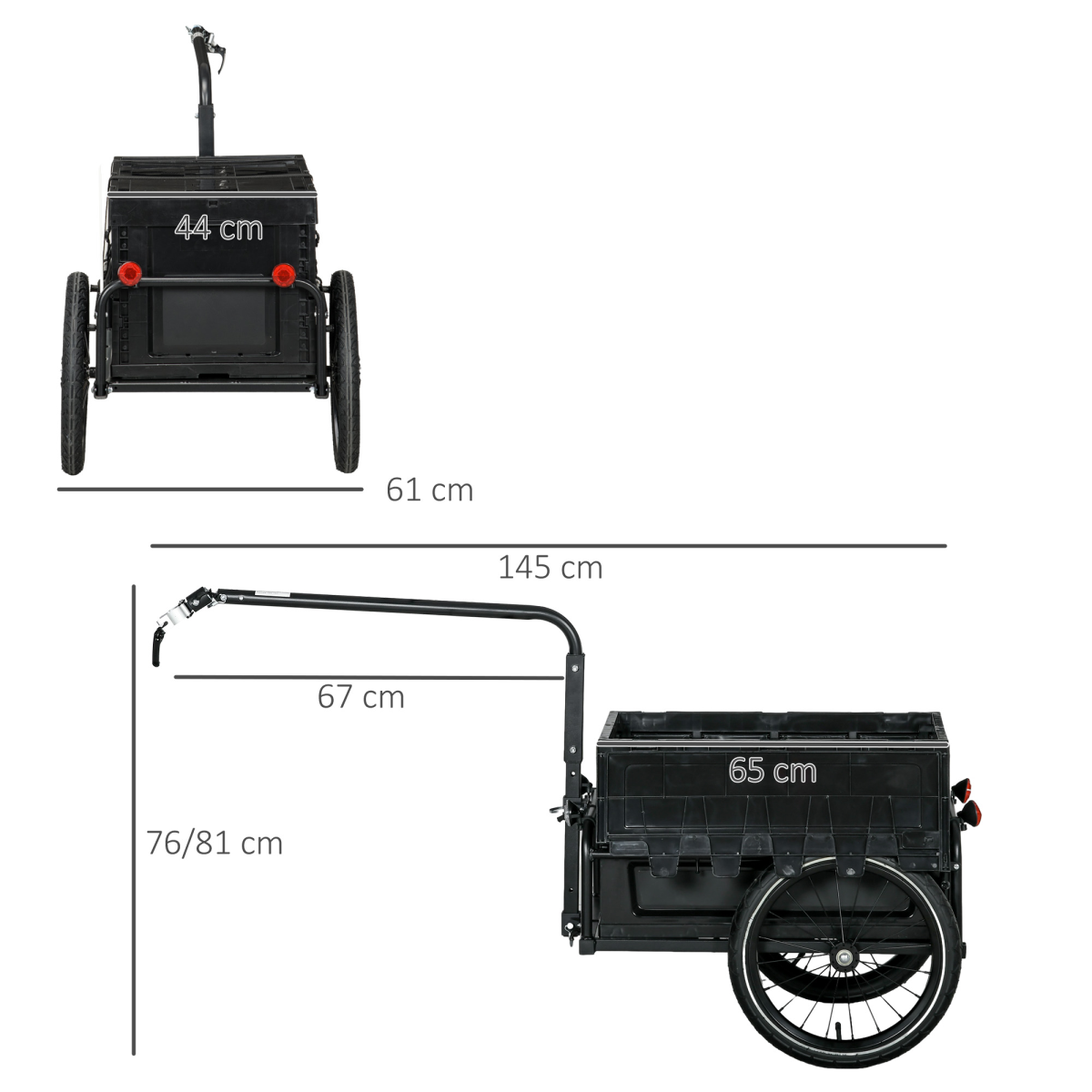 HOMCOM Bicycle Trailer with 65L Foldable Storage Box, Pneumatic Tyres and Quick-Release Wheels, Black