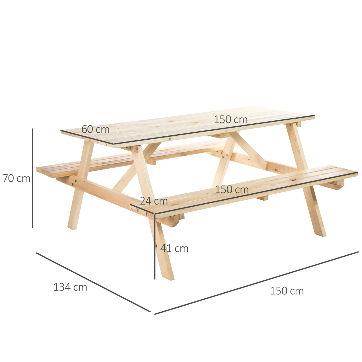 Outsunny 4-Seater Fir Wood Picnic Set with Parasol Cutout