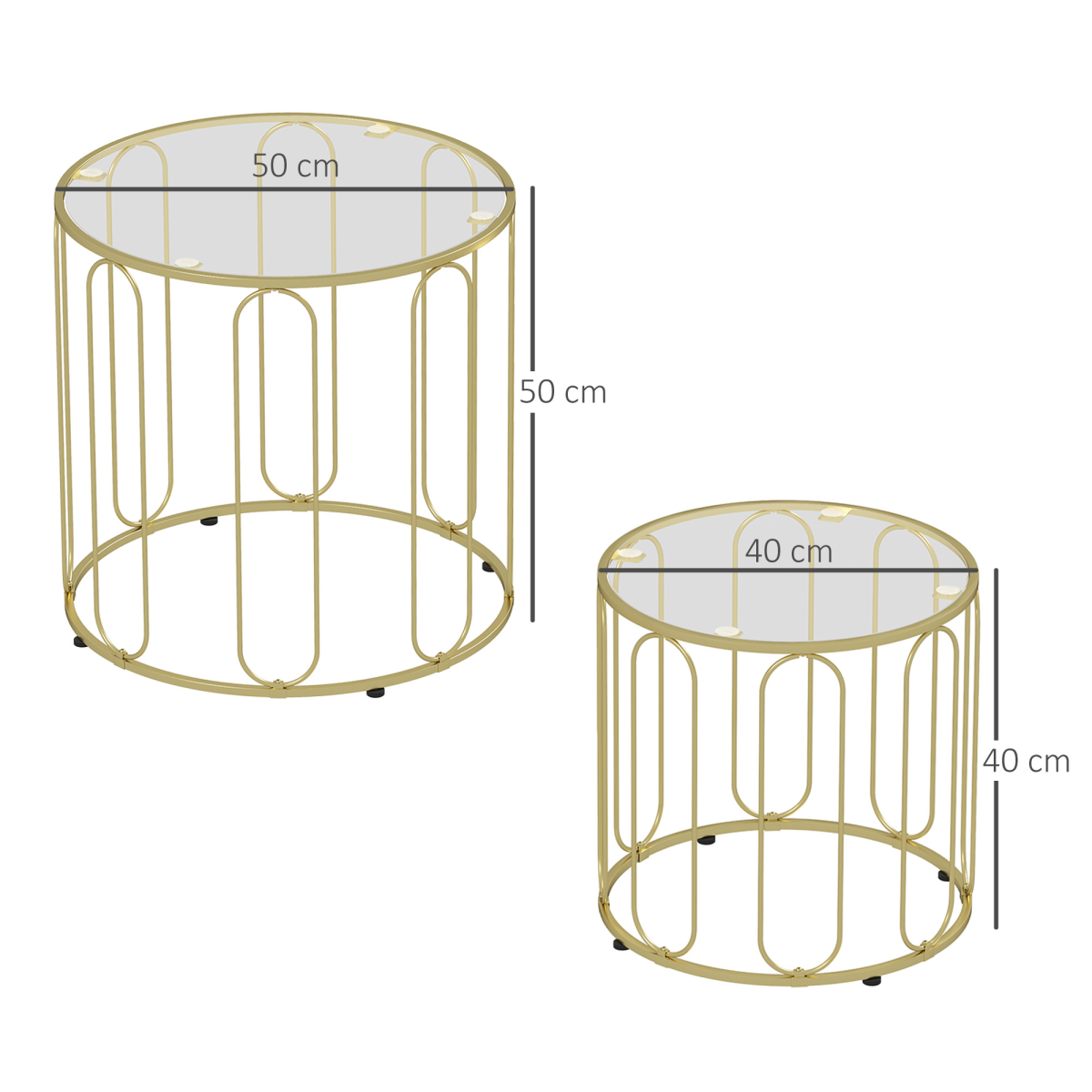 HOMCOM Set of 2 Nesting Coffee Tables with Glass Tops, Gold Tone