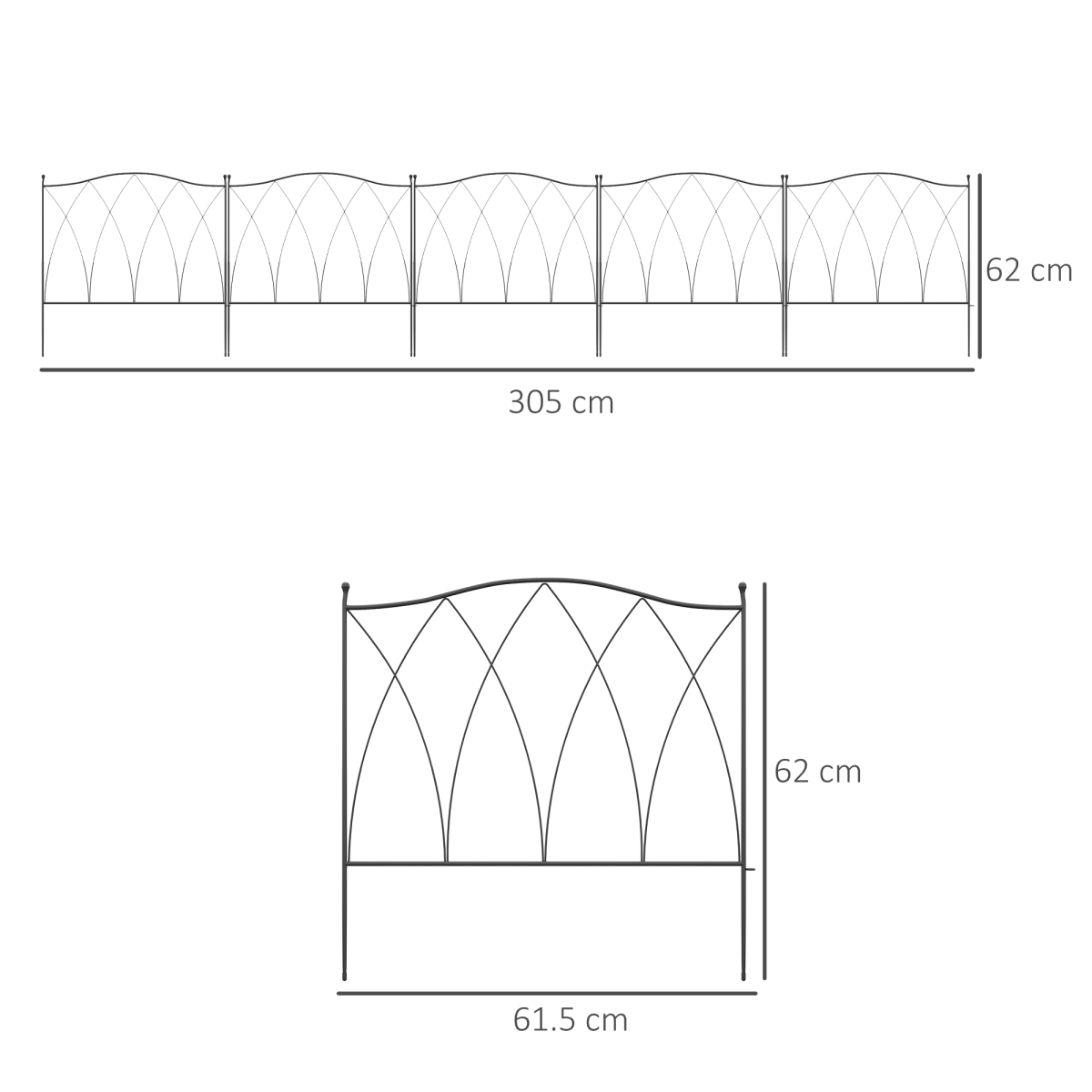 Outsunny 5-Piece Decorative Metal Garden Fence Border Edging, Black