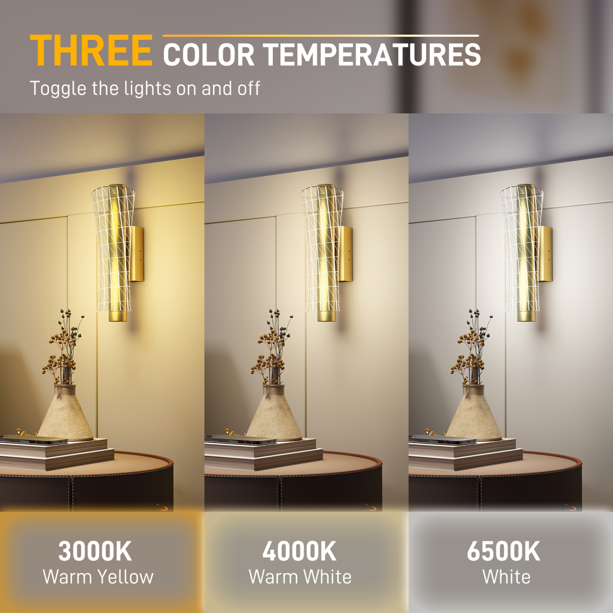 HOMCOM 2 Pack LED Geometric Wall Light, Gold Tone, Indoor