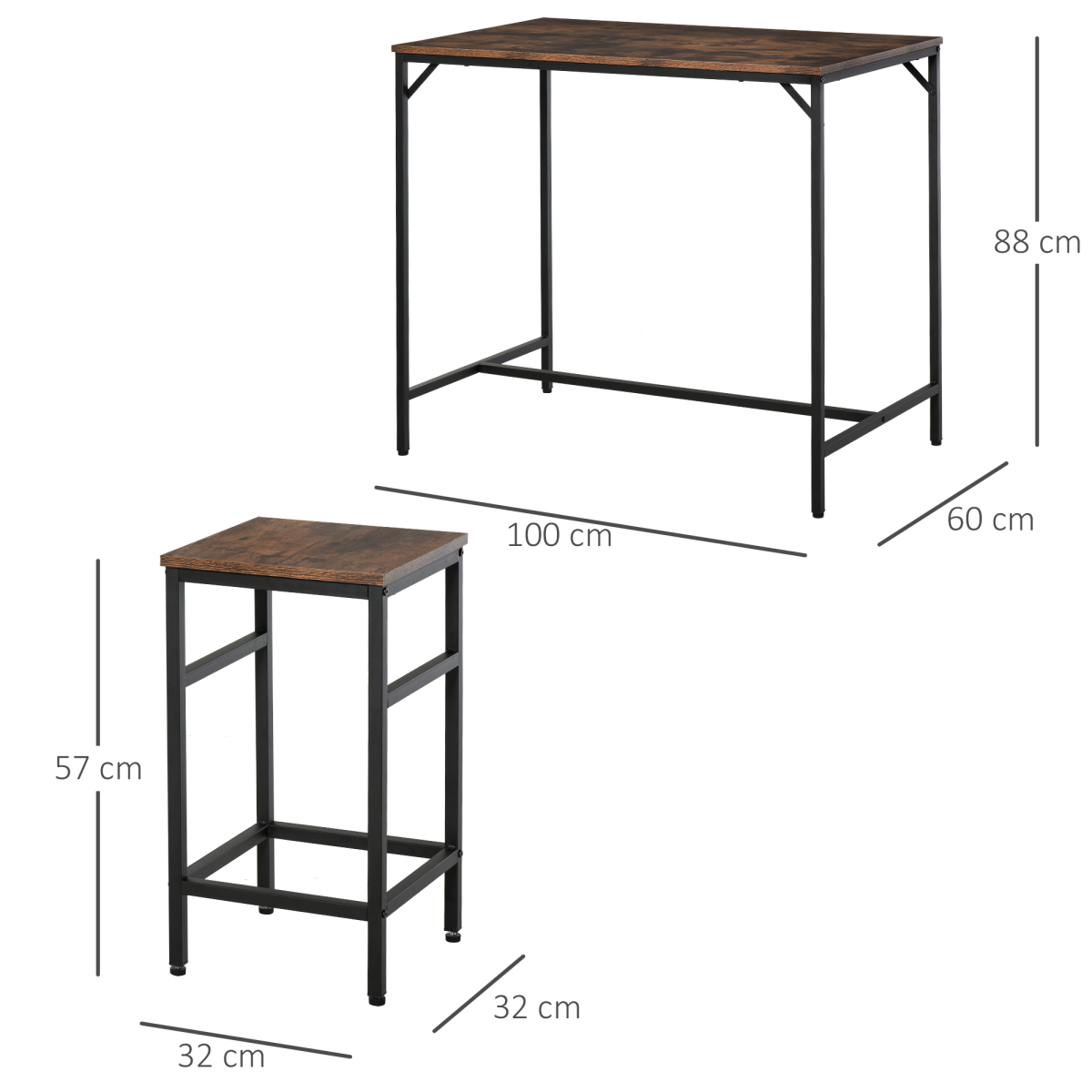 HOMCOM 5-Piece Space-Saving Bar Dining Set with Table and 4 Stools, Rustic Wood and Dark Metal