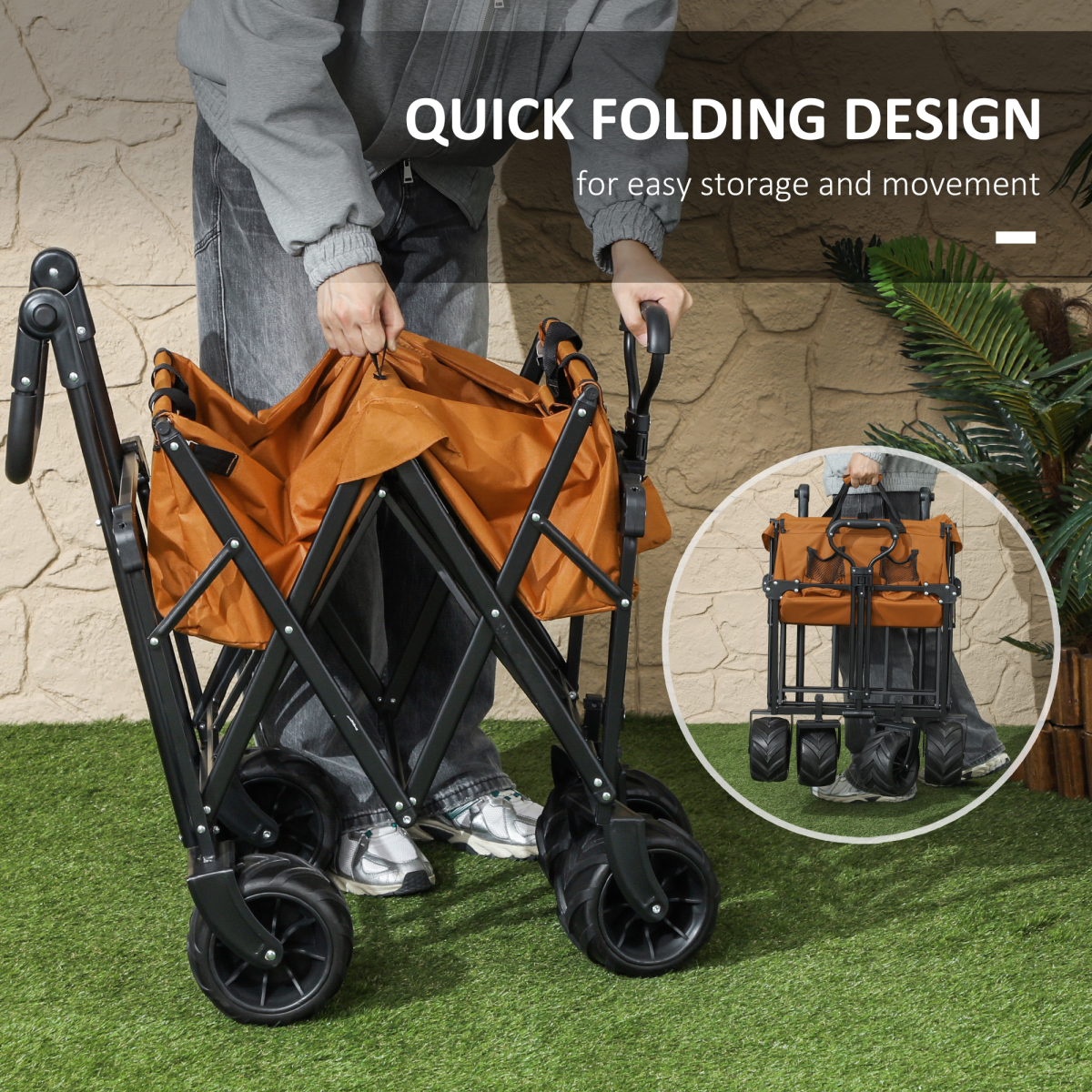 Outsunny Folding Utility Cart with Canopy, 68kg Capacity