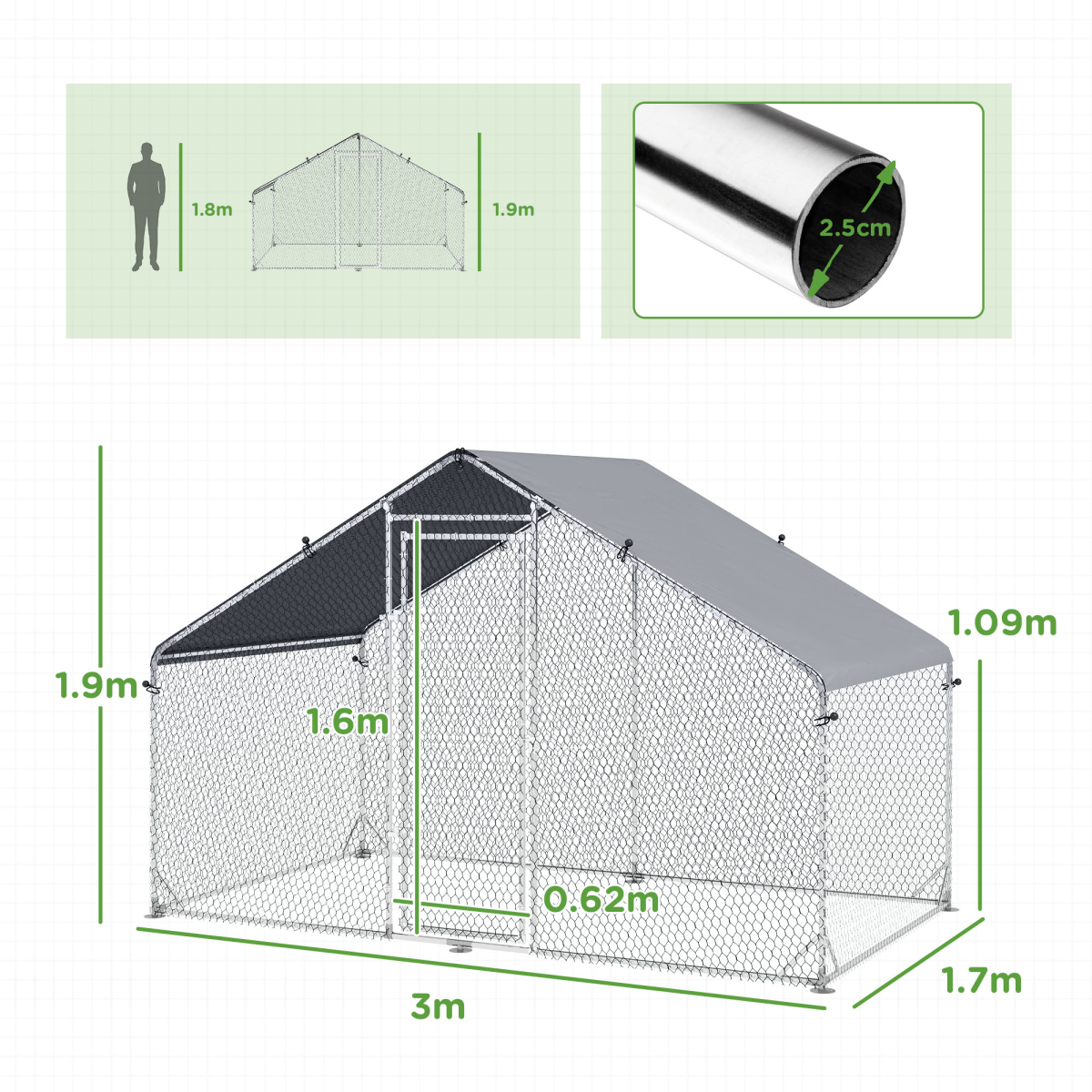 PawHut Large Walk-In Galvanised Chicken Run with Cover