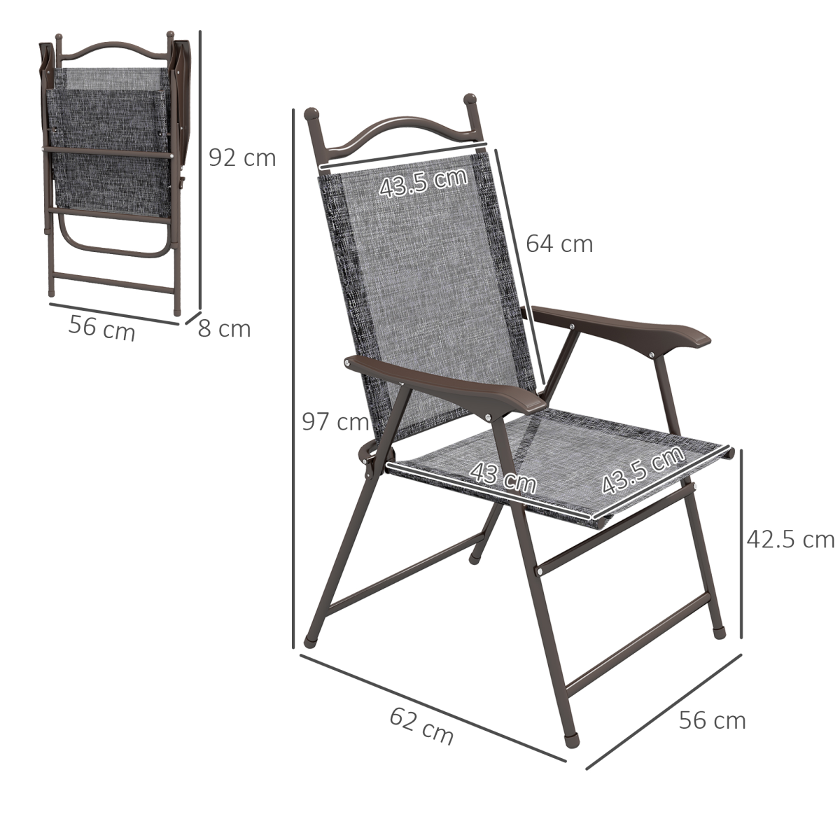 Outsunny Set of 2 Folding Chairs with Armrests, Breathable Mesh Seat, Grey