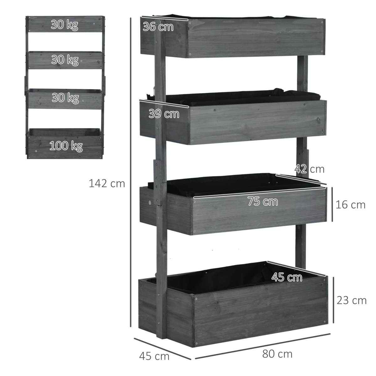 Outsunny 4-Tier Wooden Raised Garden Bed Plant Stand, Grey