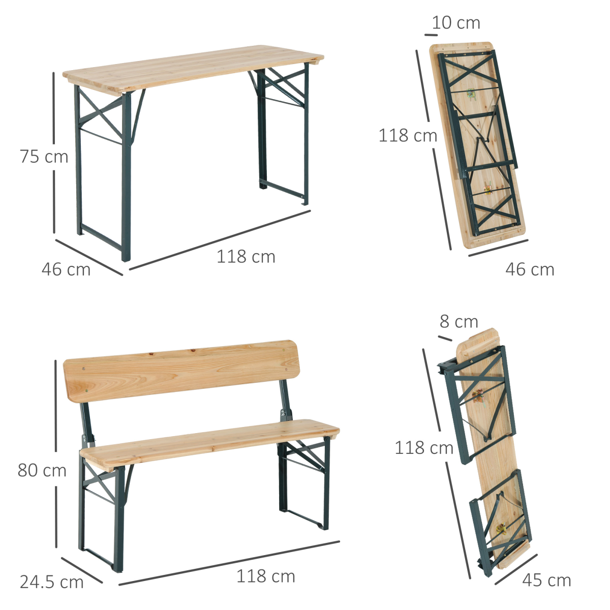 Outsunny 3-Piece Fold-Out Wooden Table and Bench Set