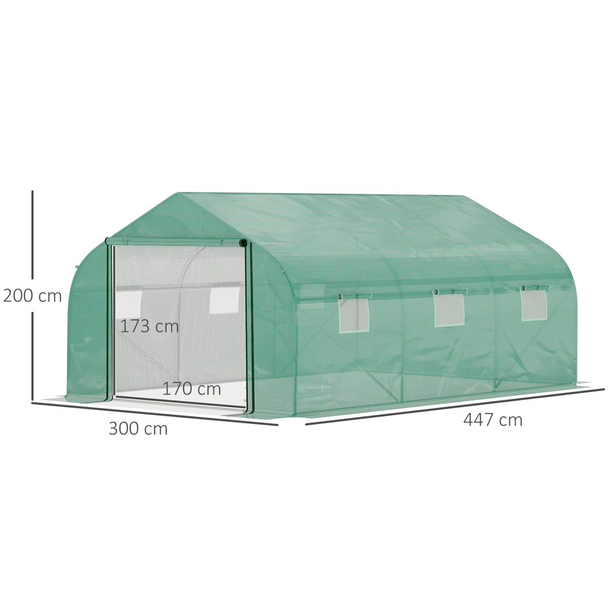Outsunny 4.47 x 3 x 2m Walk-In Polytunnel Tent with PE Cover, Zip Door, 6 Mesh Windows, Green