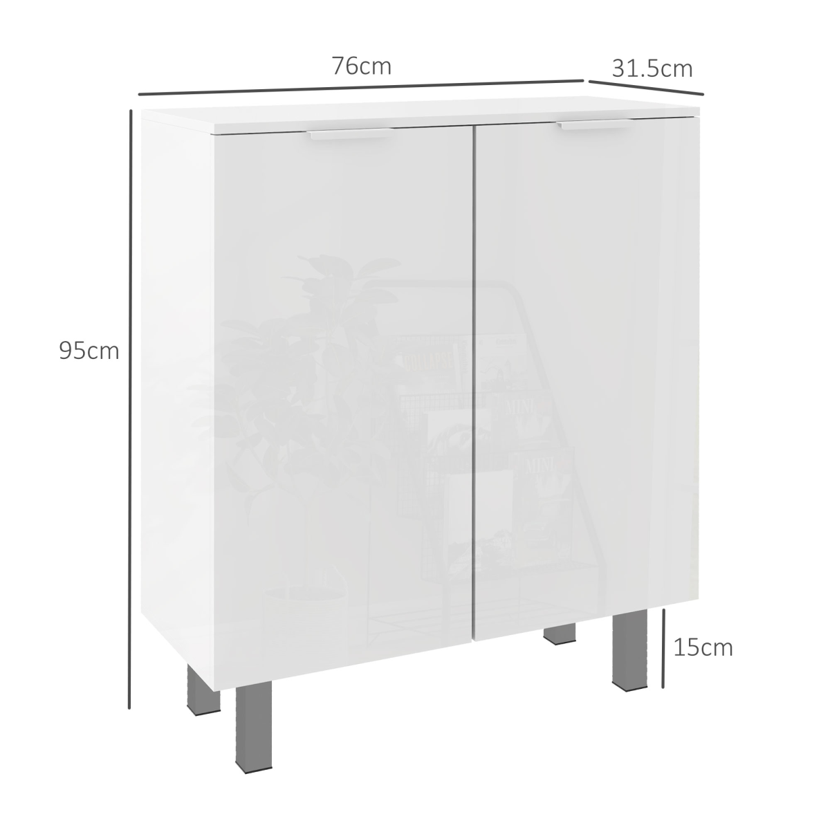 HOMCOM Shoe Storage Cabinet, High Gloss White, Adjustable Shelves