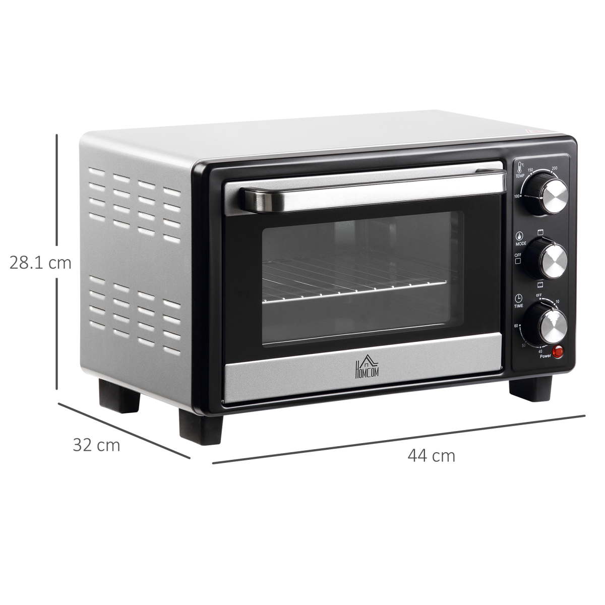HOMCOM 16L Mini Oven with Grill, 1400W Toaster Oven, Adjustable Temperature, 0-60 Min Timer