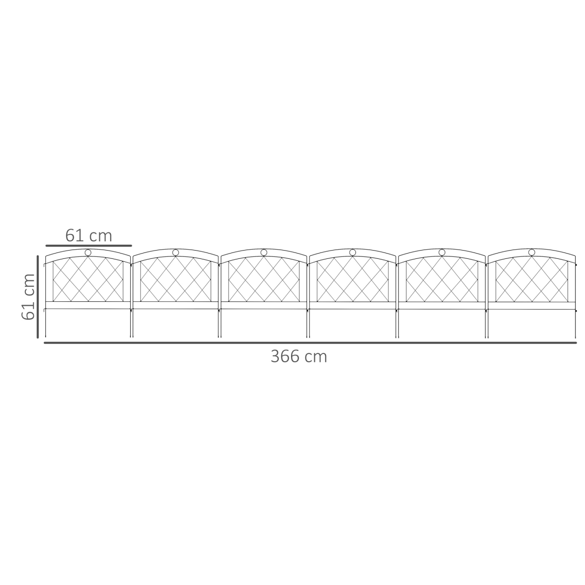 Outsunny 6-Piece Decorative Metal Garden Fence Border Edging, Black, 366L x 61H cm