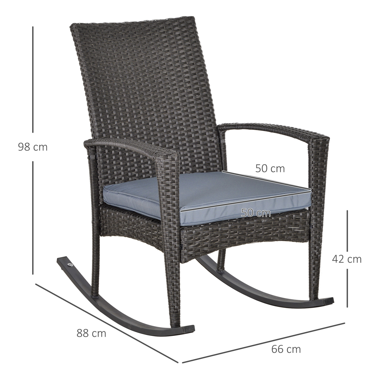 Outsunny Grey PE Rattan Outdoor Rocking Garden Chair with Cushion