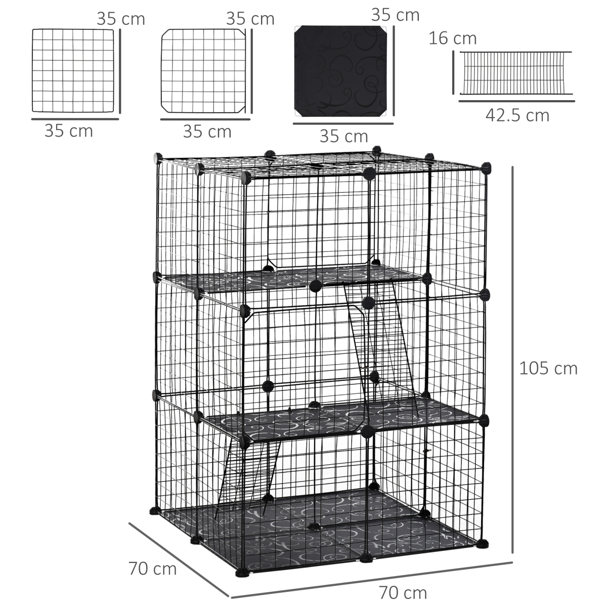 PawHut DIY Small Animal Playpen Cage with 39 Panels, 3 Doors and 2 Ramps, Customizable for Rabbits and Chinchillas