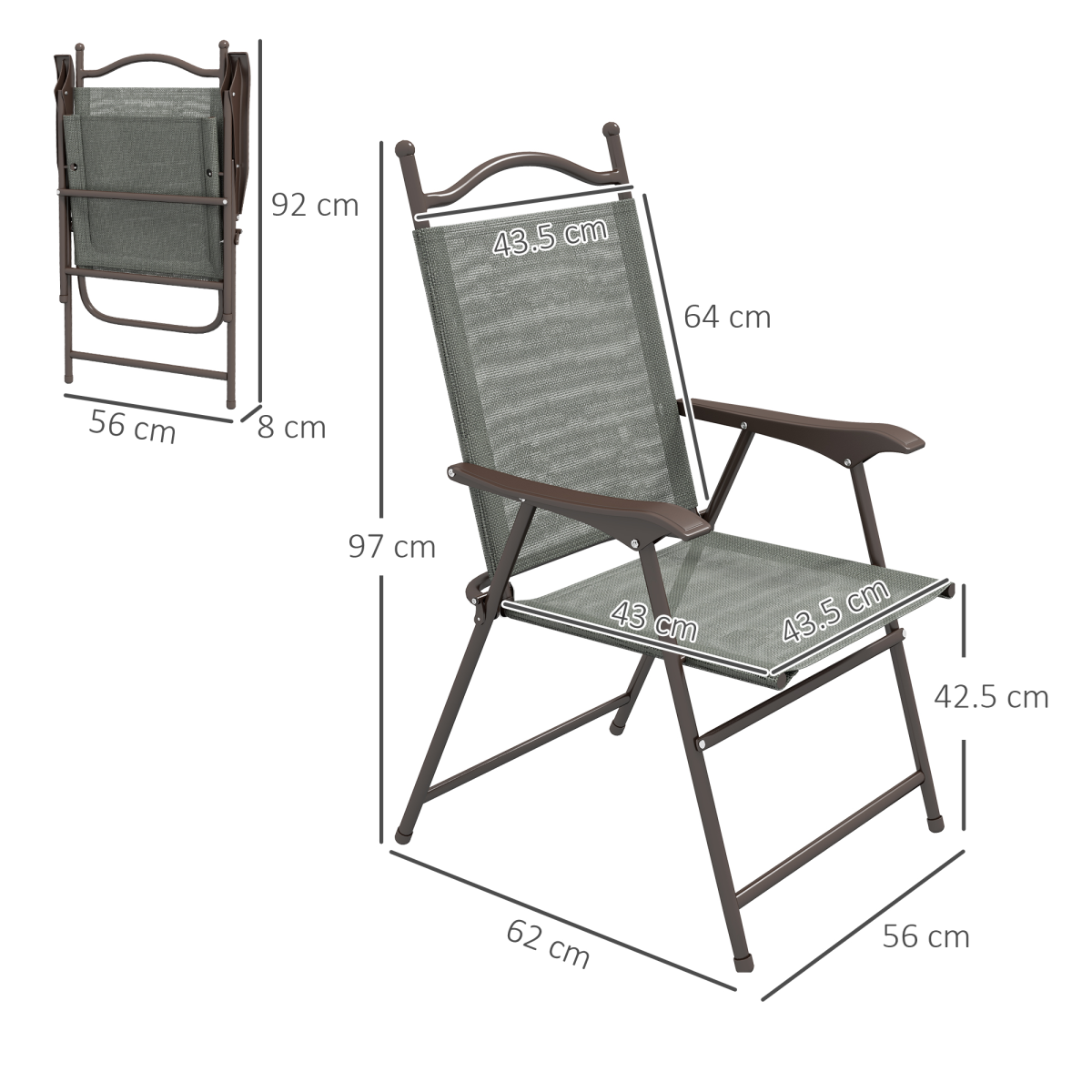 Outsunny Set of 2 Folding Chairs with Armrests, Breathable Mesh Seats, Dark Grey
