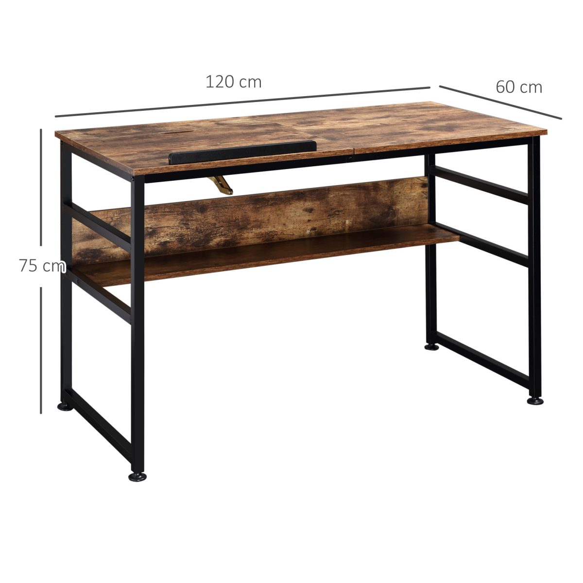 HOMCOM Tiltable Drafting Table Home Office Desk with Shelf, Rustic Brown