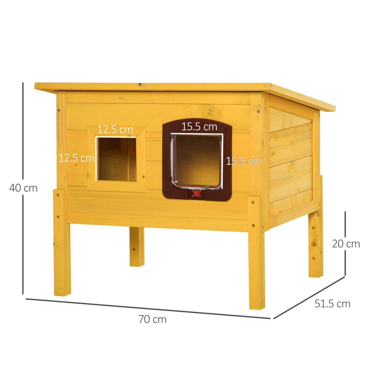 Wooden Outdoor Cat House with Openable Roof, Waterproof Asphalt Roof, Transparent Window, Lockable Door, Detachable Legs, Solid Fir Wood Frame