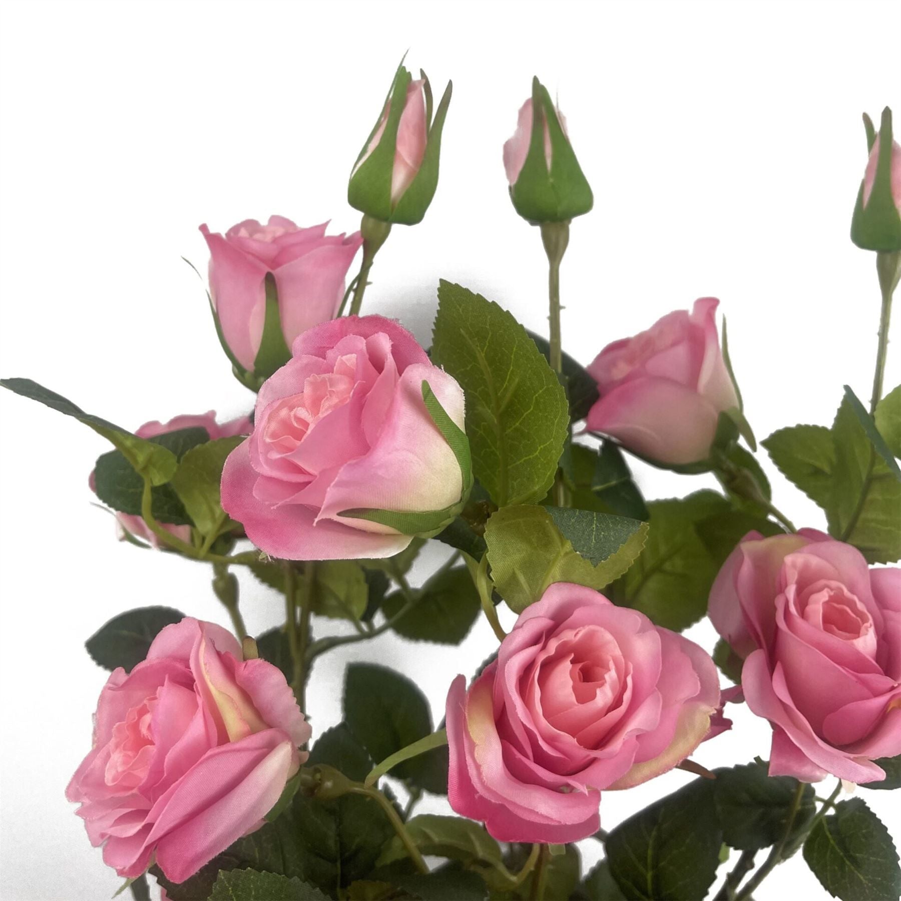 60cm Artificial Pink Silk Rose Bush with Leaves, Potted Ready-to-Display Premium Plant