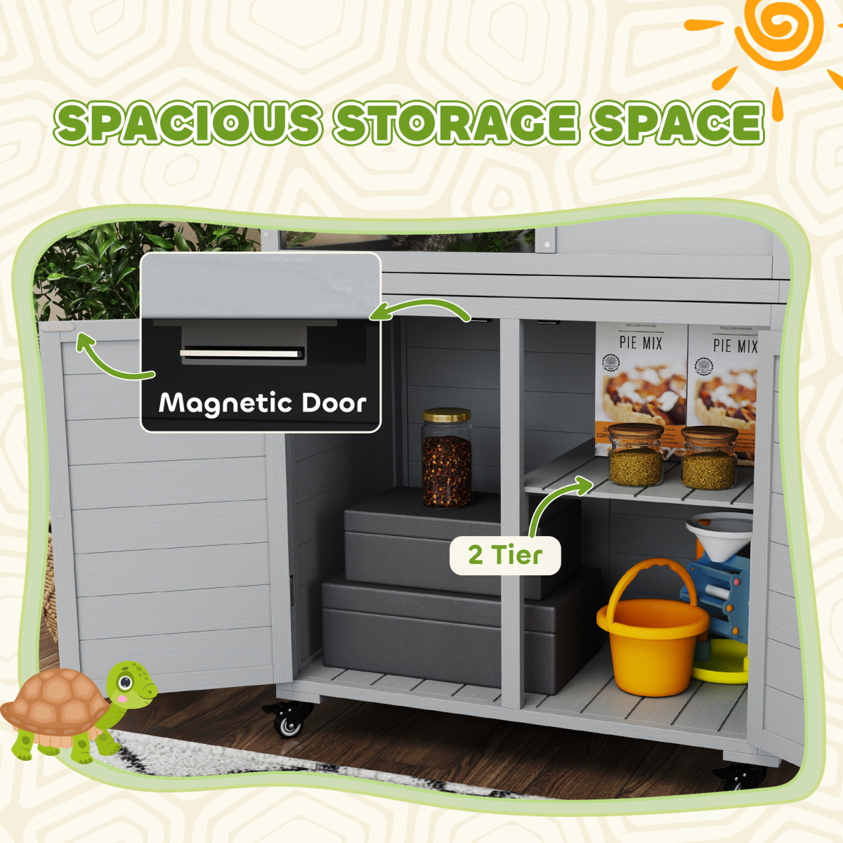 PawHut Tortoise House with Storage Cabinet, Openable Top & Lamp Holder