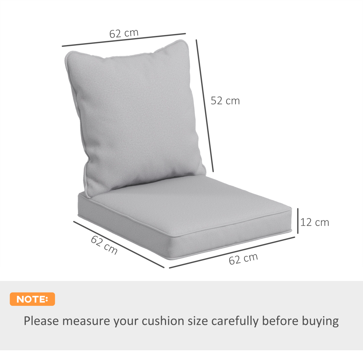 Outsunny One-Piece Outdoor Seat and Back Cushion Set, Light Grey, Polyester, Removable Machine-Washable Covers