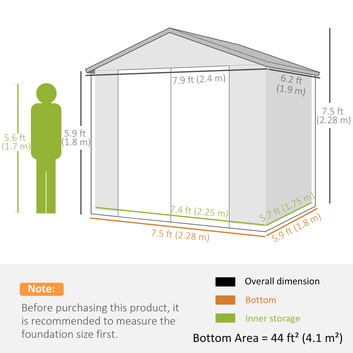 Outsunny 8 x 6ft Garden Storage Shed with Foundation Kit, Light Grey