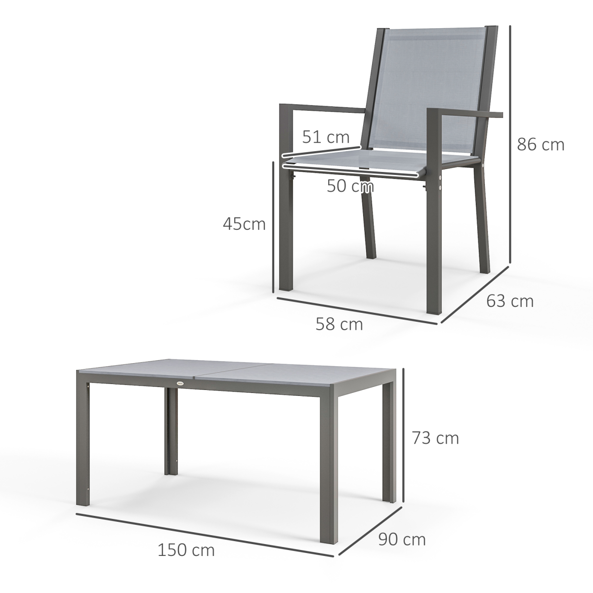Outsunny 7-Piece Garden Dining Set, 6 Stackable Chairs and Rectangular Table, Grey